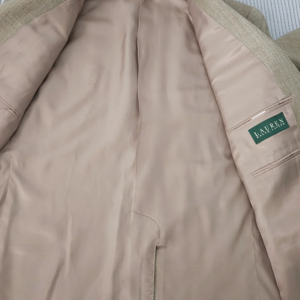 Lauren Ralph Lauren Silk Wool Blazer 44R Camel Tan Herringbone Old Money‎